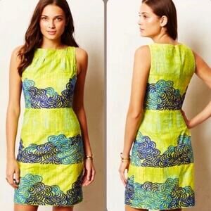 Anthropologie Cocktail Dress 8 Embroidered Party Tabitha Azure Scroll RARE Boho